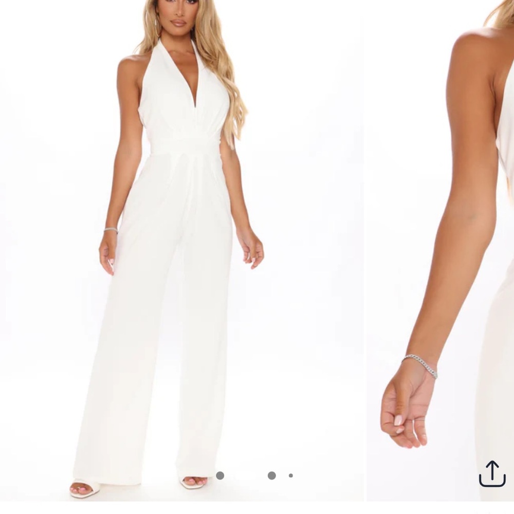 Fashion Nova White Halter Jumpsuit with Wide-Leg Design